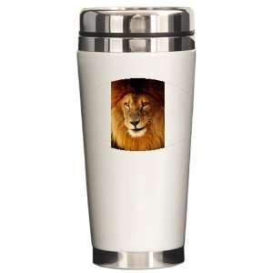  Ceramic Travel Drink Mug Male Lion Smirk 