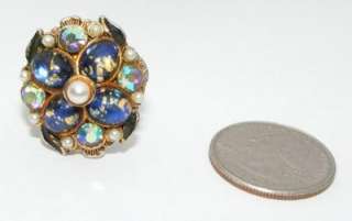 Vintage adjustable costume RING Big jewelry cocktail foil glass opal 