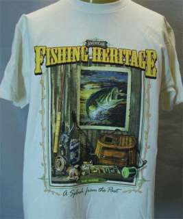 Antique Vintage Old Fishing tackle creel bass t shirt  