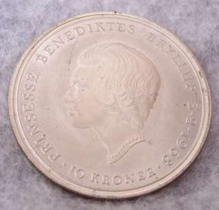 1968 Denmark 10 Kroner Wedding Princess Benedikte .8 Silver Frederik 