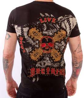Doctrine Apparel Long Live Rock Skulls Guitar Stocks Studded Shirt