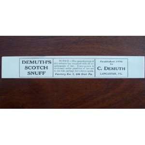  Demuth Scotch Snuff Package Label $9.00