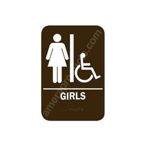  Restroom Sign Handicap Girls Brown 3814