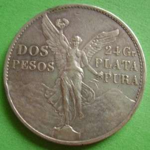 1921 MEXICAN SILVER COIN 2 PESOS WINGED VICTORY ANGEL DE LA 
