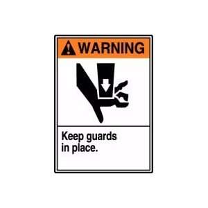 WARNING KEEP GUARDS IN PLACE (W/GRAPHIC) 14 x 10 Adhesive Vinyl Sign