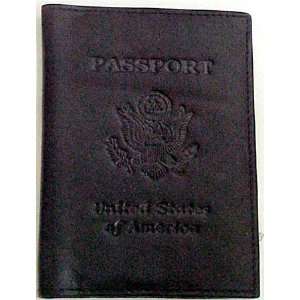  Black Leather USA Embossed Passport Holder Cover Office 