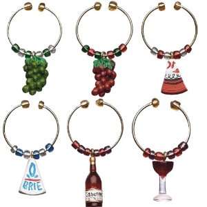 Boston Warehouse Wine and Cheese Wine Charms, Set of 6:  