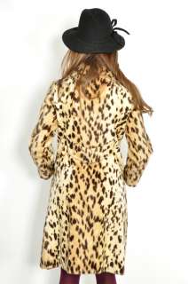 Vtg 60s Faux Fur LEOPARD PRINCESS PEA Coat MOD Boho Jacket S  