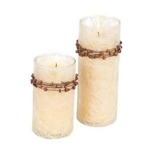   Country Botanical White Fuzzy Pillar Candle Holders: Home Improvement