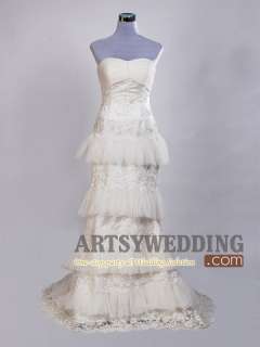 Tiered Tulle Bead Sequins Taffeta Wedding Dress Size: 2 4 6..18 