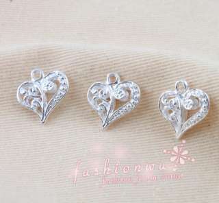 50X Nice SilverPlate Hollow Flower Pattern Heart Charm  