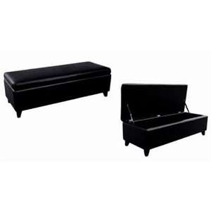  Alonso Rectangle Leather Storage Ottoman in Black: Home 