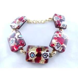    Red Gold Flower Murano Glass Venetian Bracelet Jewelry: Jewelry