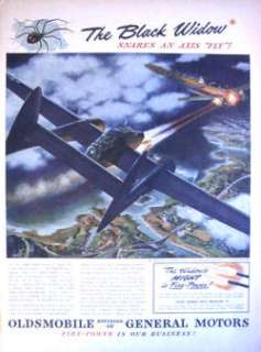 1944 WWII OLDSMOBILE P 61 BLACK WIDOW NIGHT FIGHTER Print Ad  