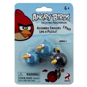 Angry Birds Collectible Puzzle Erasers (2 Blue Birds and 1 Black Bird 