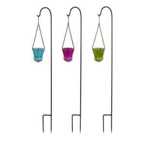   Colorful Candle Holders Are Hung On Wrought Iron Stakes Set Of Three