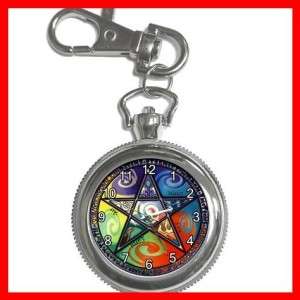 Wicca Pentagram Pentacle Hobby Silver Key Chain Watch  