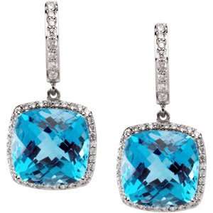  Genuine Swiss Blue Topaz & Diamond Earrings Diamond 