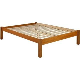 Montana Platform Bed, Queen, Honey Pine, 100% Solid Wood, Slats 