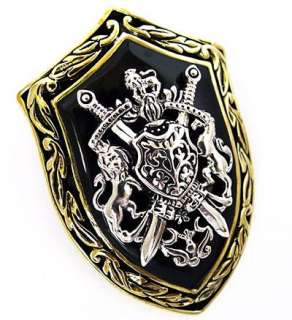 GOLD MEDIEVAL KNIGHT SHIELD STERLING SILVER PENDANT NEW  