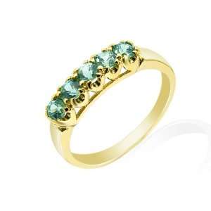    9ct Yellow Gold Five Stone Blue Topaz Ring Size 8 Jewelry