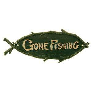 Gone Fishing Plaque in Green and Gold