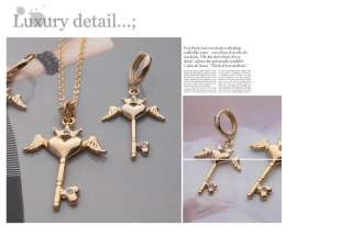 14K GP Angel Heart Key Necklace Earrings Sets FS019G  