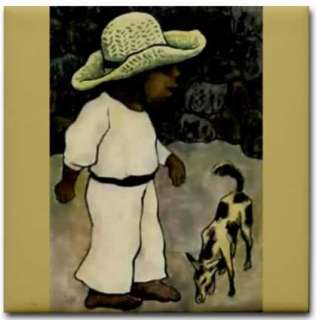 Diego Rivera Mexican Ceramic Art Tile Boy with Dog  