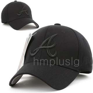 ATLANTA BRAVES Flex Fit Baseball Cap Hat MB ALL BLACK  