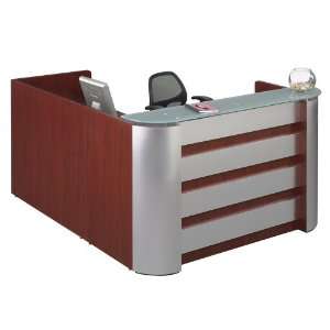 Faustino Chair Factory Reception LDesk with Aluminum Accents and Glass 