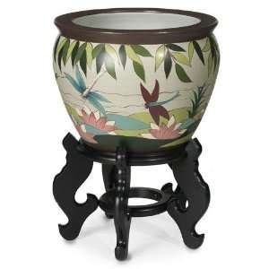    Lily Pad Dragonfly Porcelain Fishbowl Planter