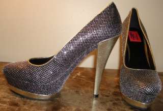 Fahreneit Black & Silver Shiny Glitter Striped Pumps High Heels  