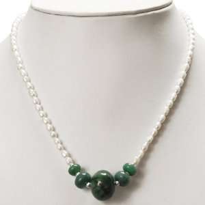 Single Strand Natural Beautiful Emerald & Fresh Water Pearl Beaded 