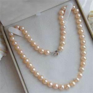 GENUINE NATURAL AKOYA PINK PEARL NECKLACE 7 8MM 18  
