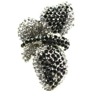 Gorgeous Large CZ Black and Grey Crystal 3 D Butterfly Fashion Ring 