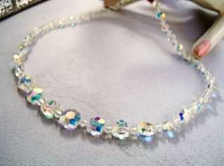 Vintage Swarovski Crystal Necklace   Flower Shape Aurora Borealis 