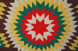 30s Vintage Lone Star Hand Stitched Antique Quilt ~WONDERFUL BROWN 