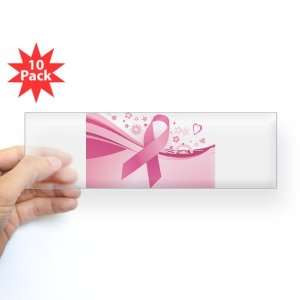  Bumper Sticker Clear (10 Pack) Cancer Pink Ribbon Waves 