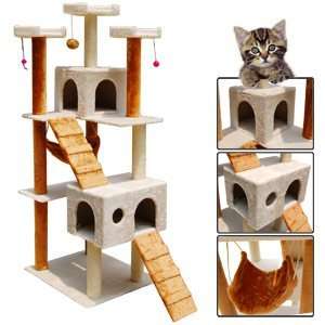 New 72 Cat Tree House Scratcher Post Pet Furniture w/ Condo Hammock 