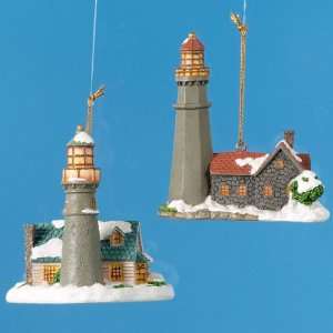   12 Thomas Kinkade Lighthouse Christmas Ornaments 3.5