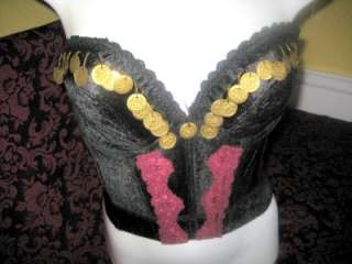 DIY Steampunk Victorian corset Belly Dance goth coins tribal C top M 