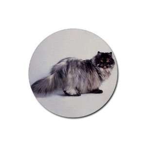 Persian Cat Black Smoke Rubber Round Coaster (4 pack):  