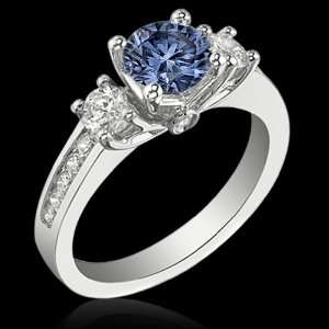  1.51 carat white blue diamonds engagement ring 3 stone 