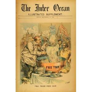  1893 Print Free Trade Soup Chef Politics Grover Cleveland 