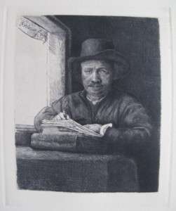   SELF PORTRAIT DRAWING AT WINDOW Signed Etching Amand Durand  