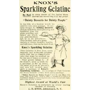  1897 Ad C. B. Knox Gelatine Desserts Mix Boy Chef Apron 