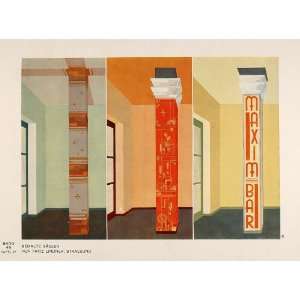 1929 Art Deco Painted Columns Architecture Design Print   Original 