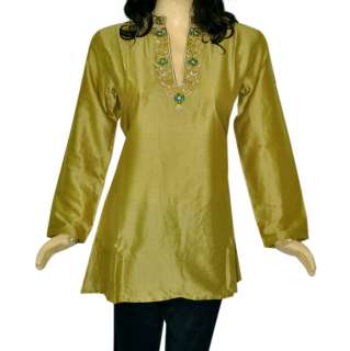 Indian Sequin Green Shirt Kurta ladies tunic tops Size6  