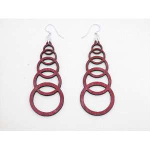  Cherry Red Ascending Circle Wooden Earrings: GTJ: Jewelry