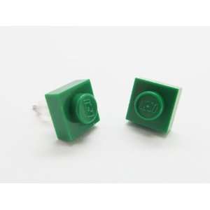  Green Upcycled LEGO Square Stud Earrings Jewelry